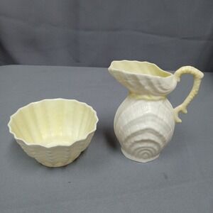 Vintage BELLEEK IRELAND Seashell Lustre Porcelain CREAMER & SUGAR BOWL euc 6730